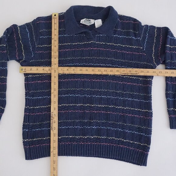 Vintage Northern Reflections Navy Stripe Knit Collared Cottagcore Sweater M - Picture 3 of 9